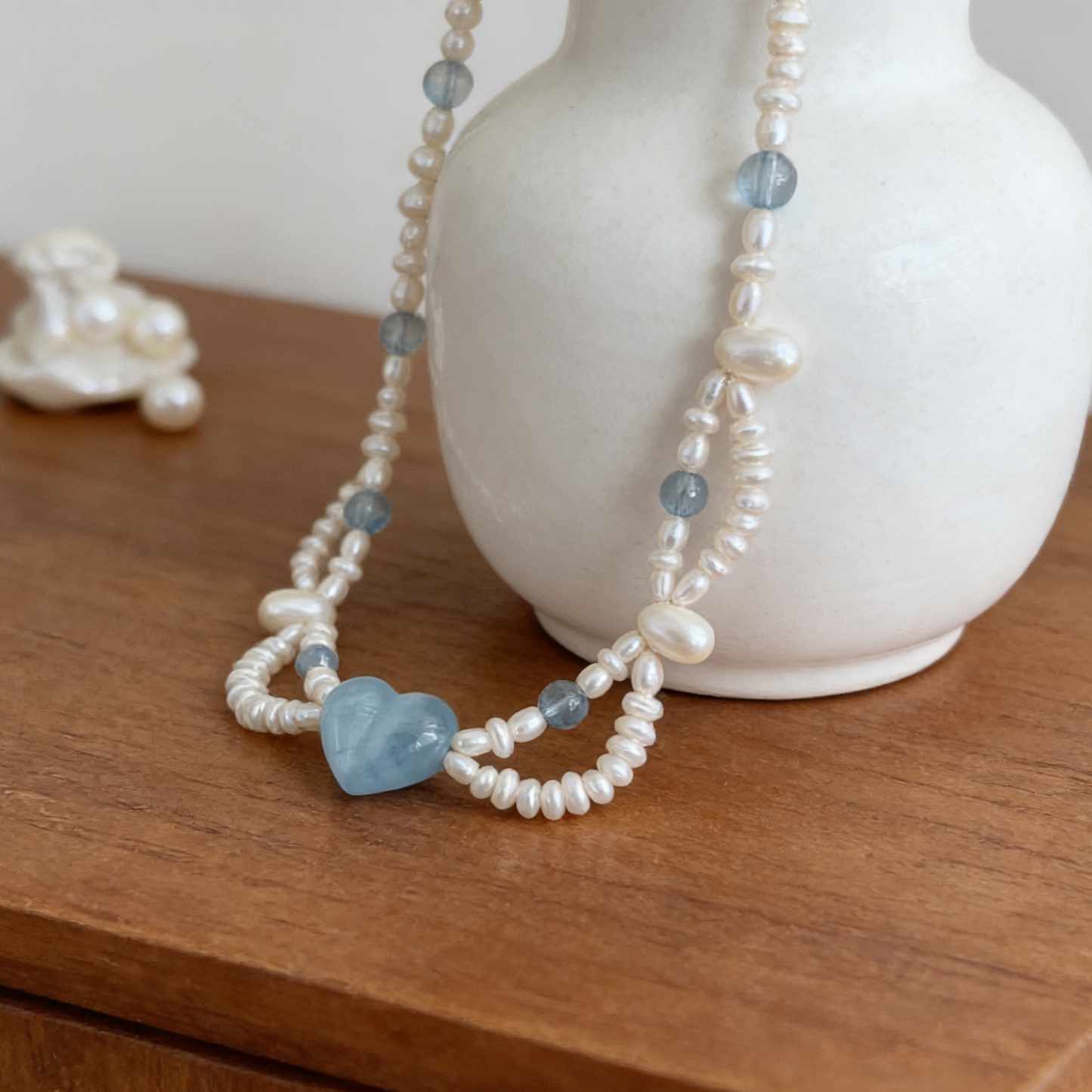 Handmade Natural Pearl Crystal Heart Necklace