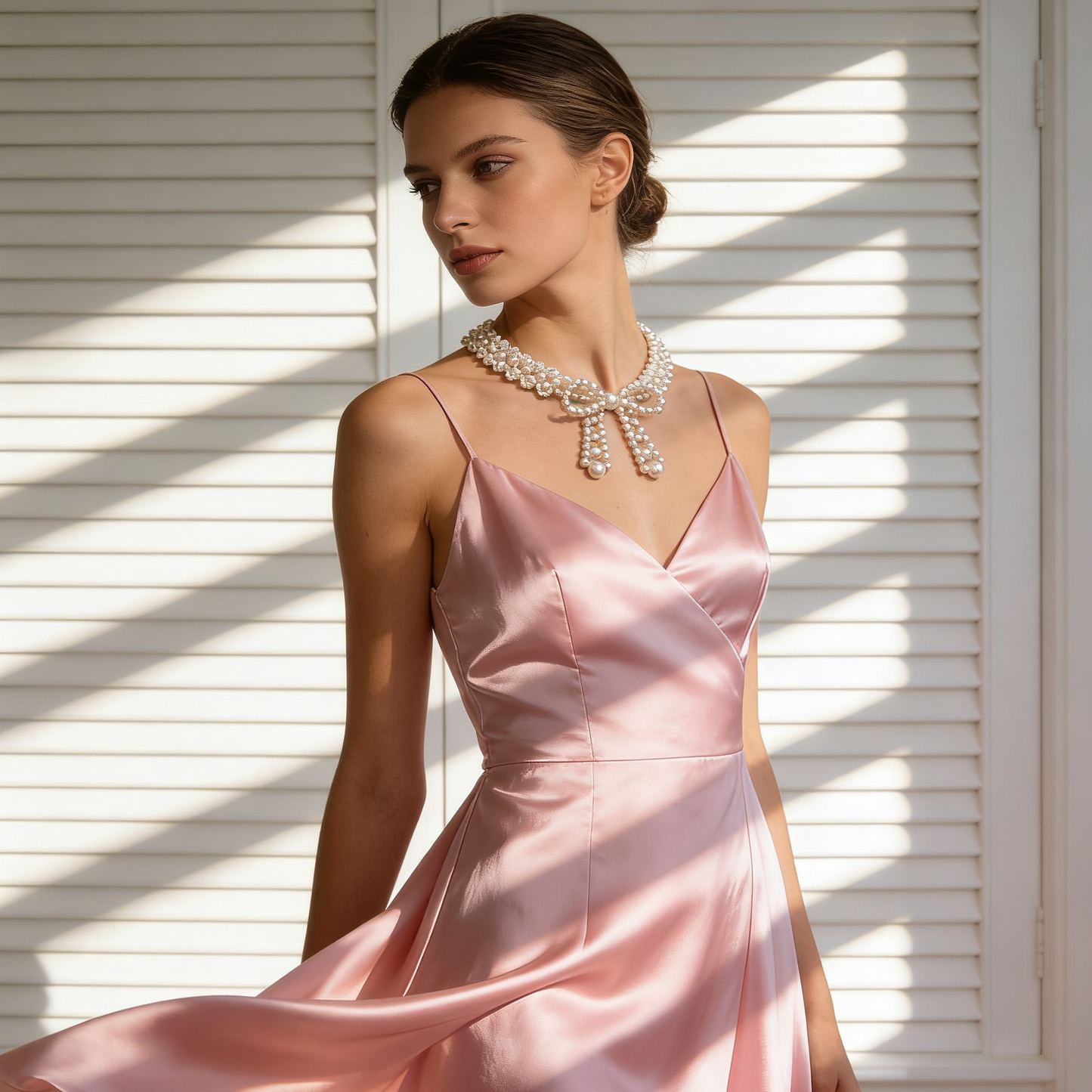 Hand Beaded Pearl Bow Statement Necklace