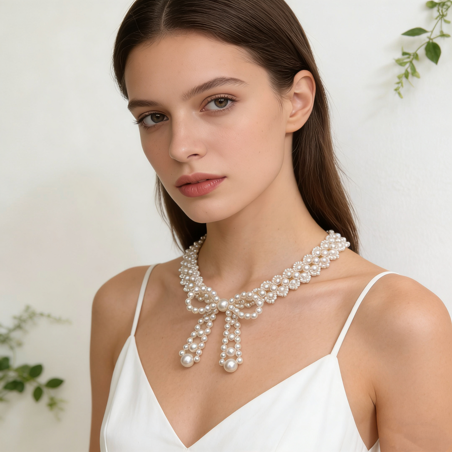 Elegant hand beaded pearl bow jewelry