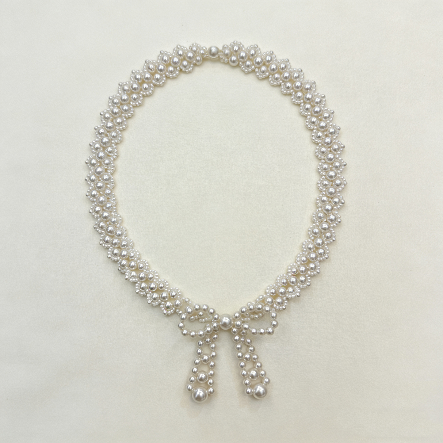 Hand Beaded Pearl Bow Statement Necklace