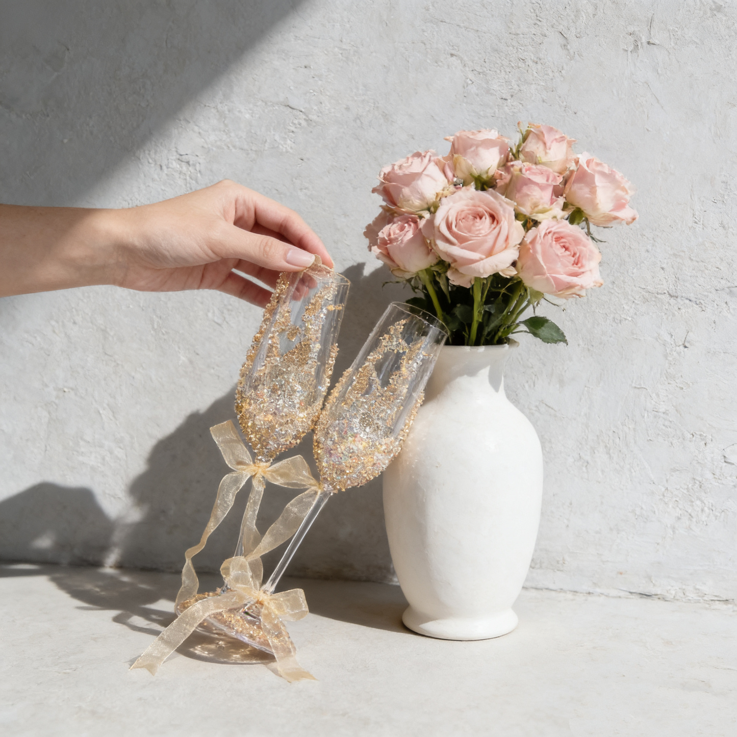 Gold Crystal Champagne Glasses Set