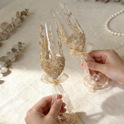 Gold Crystal Champagne Glasses Set