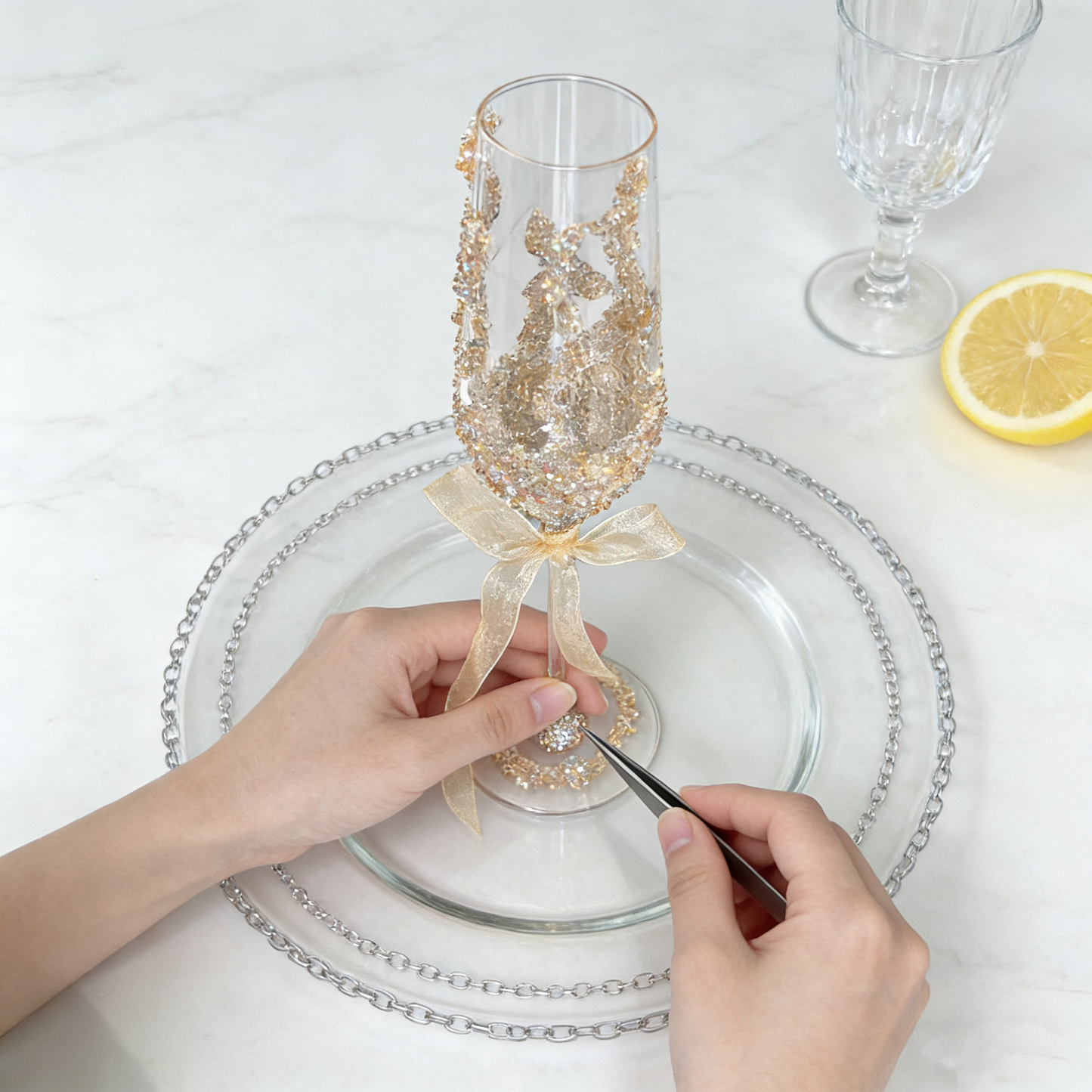 Gold Crystal Champagne Glasses Set