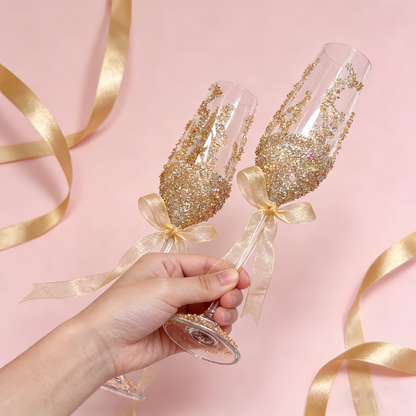 Gold Crystal Champagne Glasses Set
