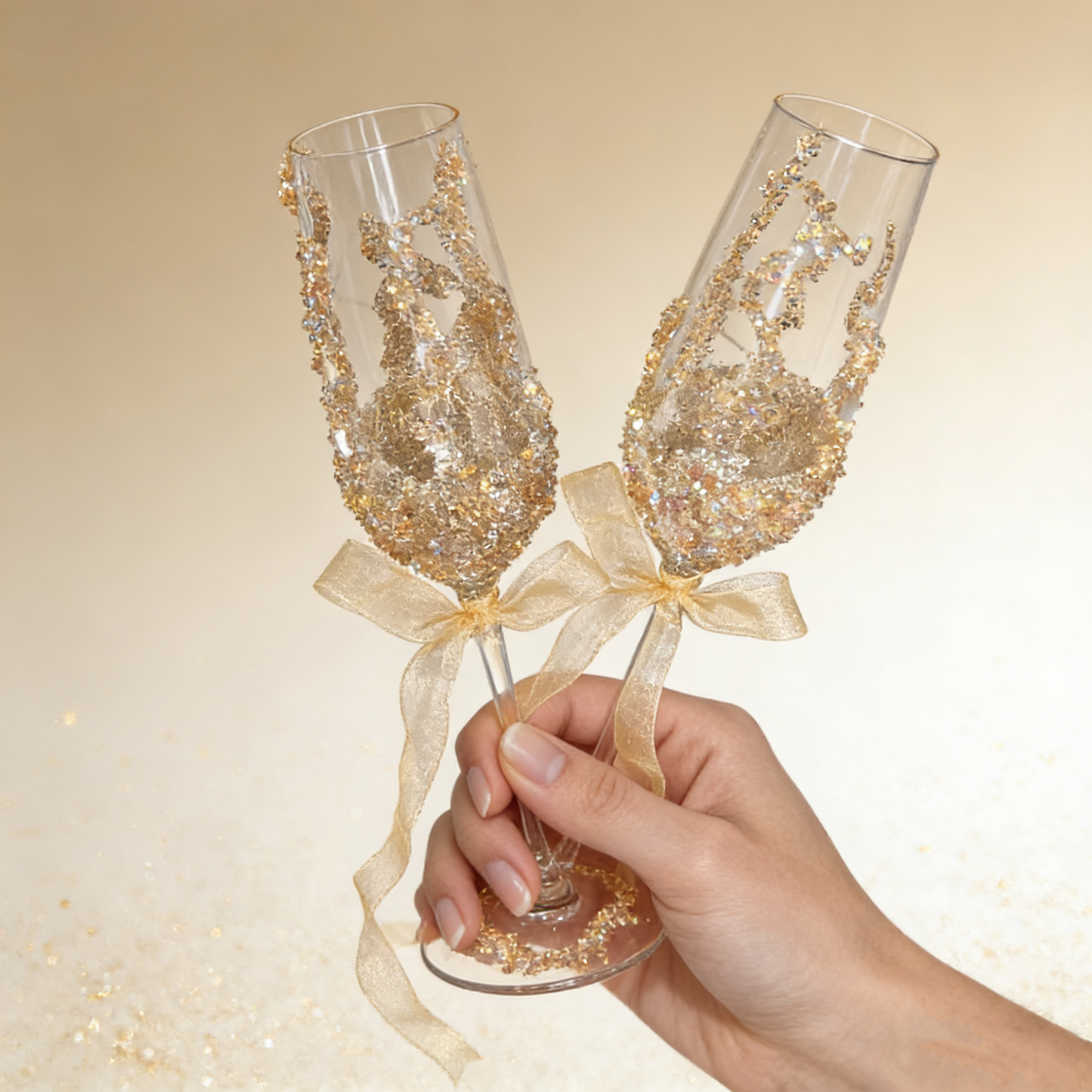 Gold Crystal Champagne Glasses Set
