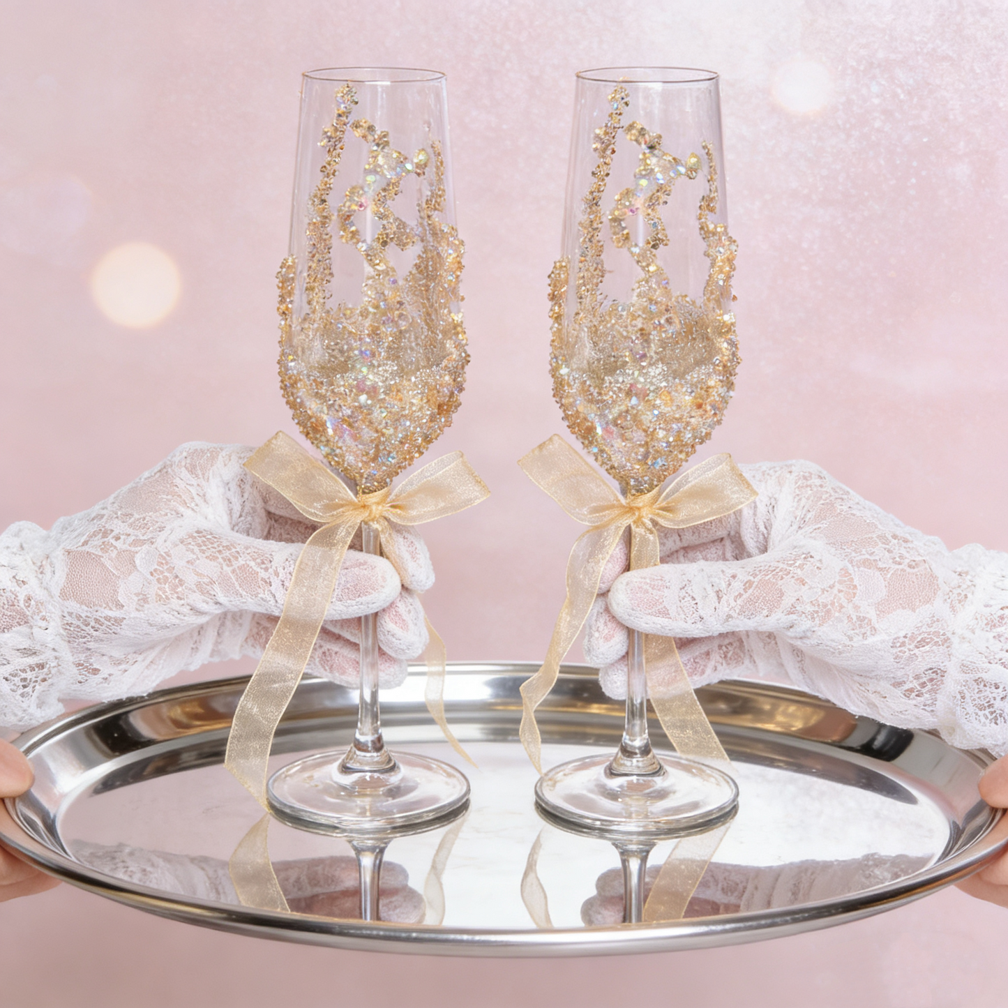 Gold Crystal Champagne Glasses Set