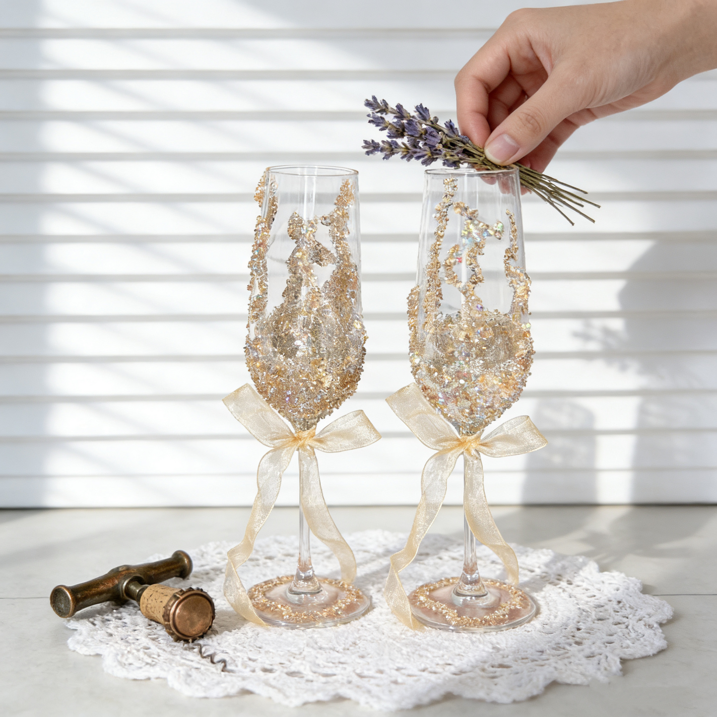 Gold Crystal Champagne Glasses Set
