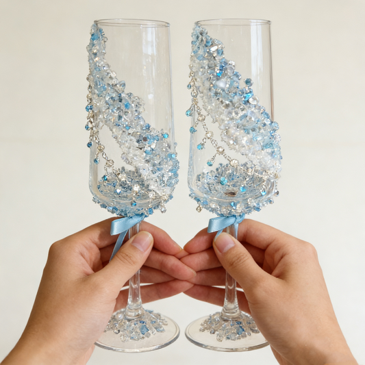 Blue Crystal Wedding Champagne Glasses