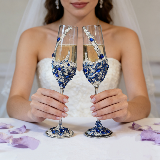 Blue Crystal Wedding Champagne Flutes