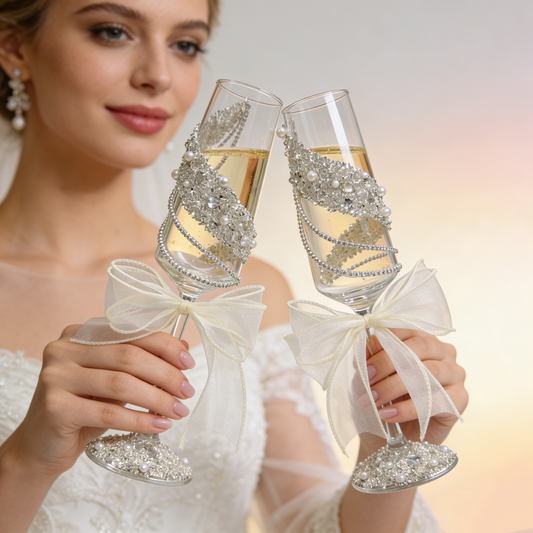 Handcrafted crystal champagne glasses for wedding toast