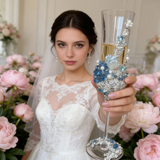 Handcrafted wedding champagne glasses designed as an elegant bridal gift