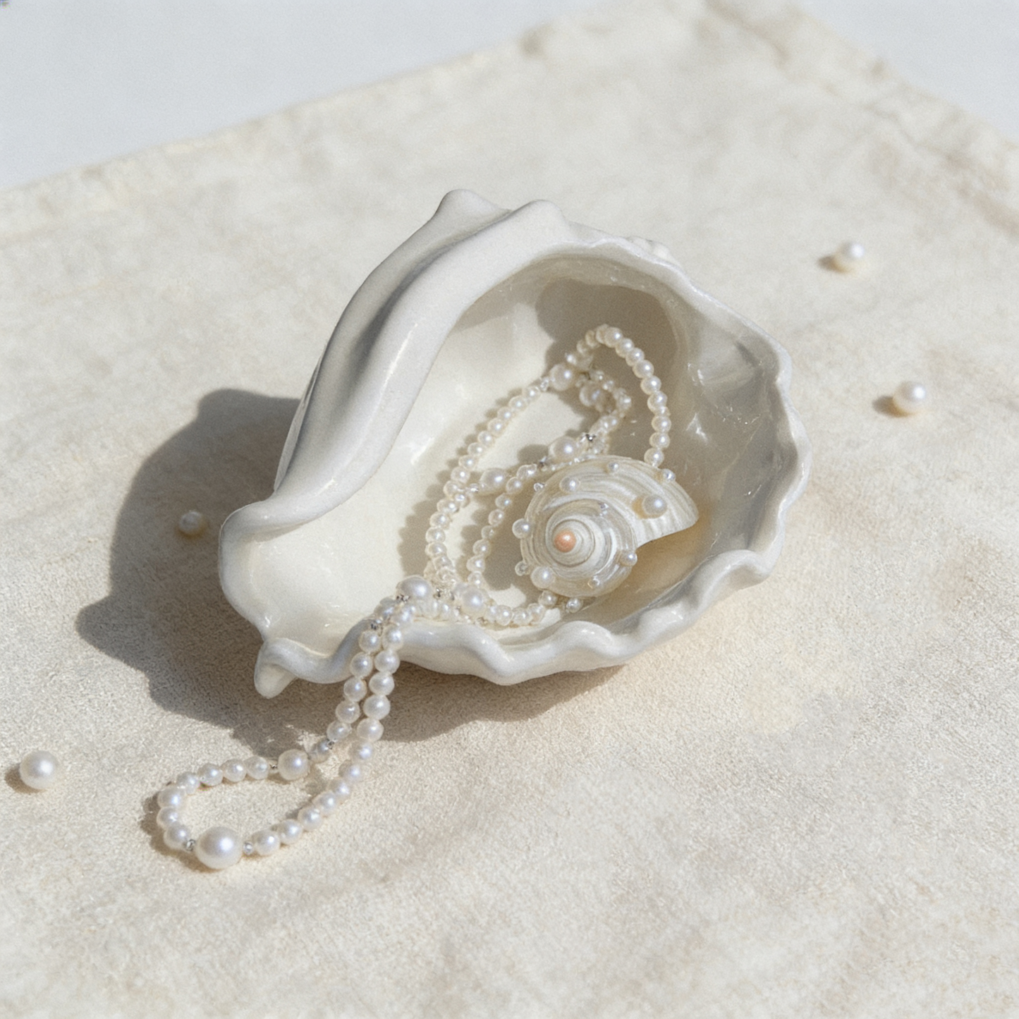 Shell Pearl Long Necklace with Baroque Shell Pendant