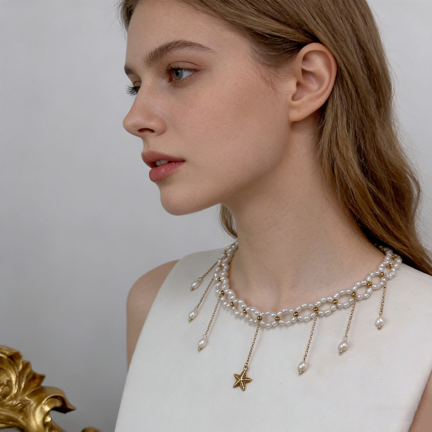 Star Drop Pearl Choker Necklace