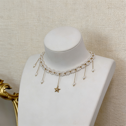 Star Drop Pearl Choker Necklace