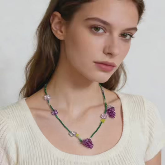 Playful Beaded Grape Charm Necklace