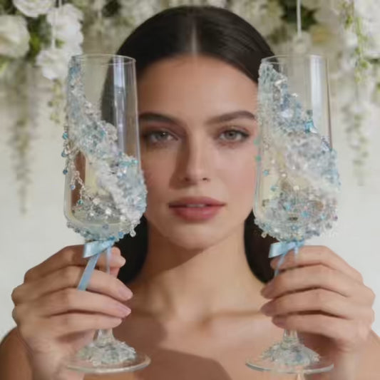 Blue Crystal Wedding Champagne Glasses