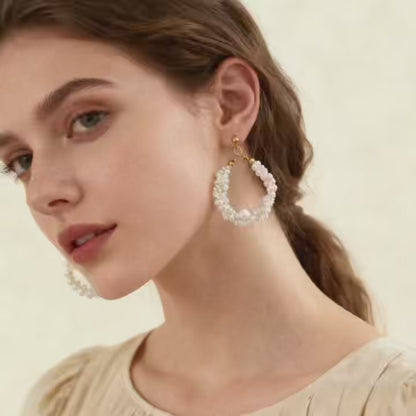 Natural Pearl Beaded Hoop Earrings