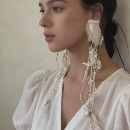 Natural Shell Statement Earring with Organic Drop Details