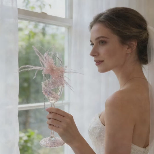 Blush Feather Butterfly Champagne Glasses