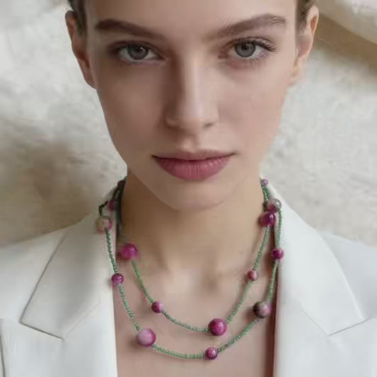 Long Natural Crystal Beaded Necklace