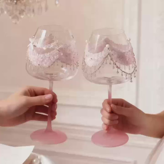 Hand Decorated Burgundy Wine Glass Set