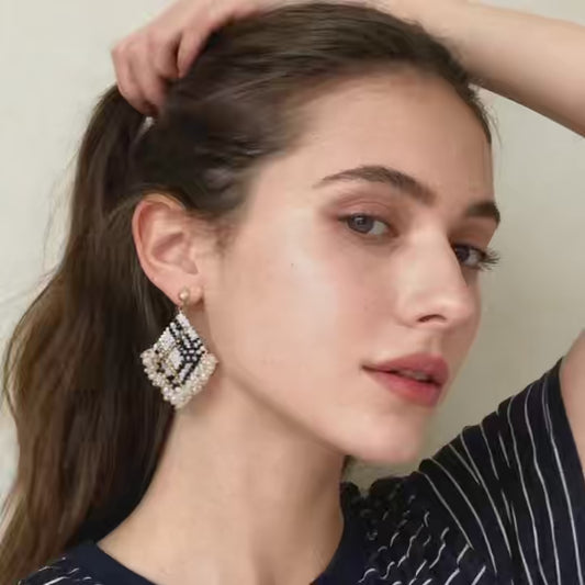 Handmade Beaded Square Drop Earrings