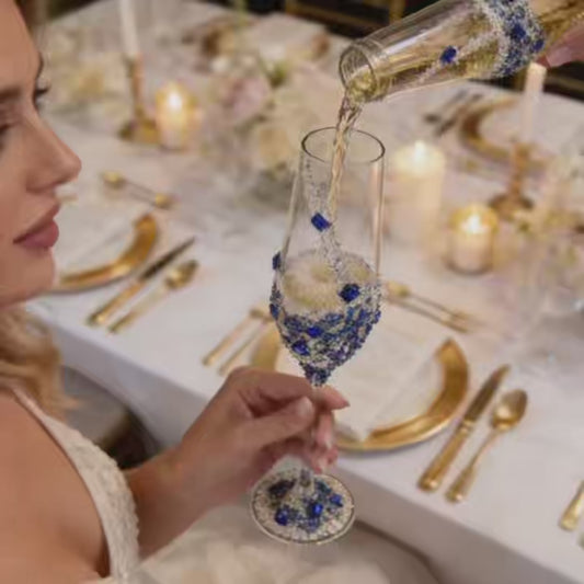Blue Crystal Wedding Champagne Flutes