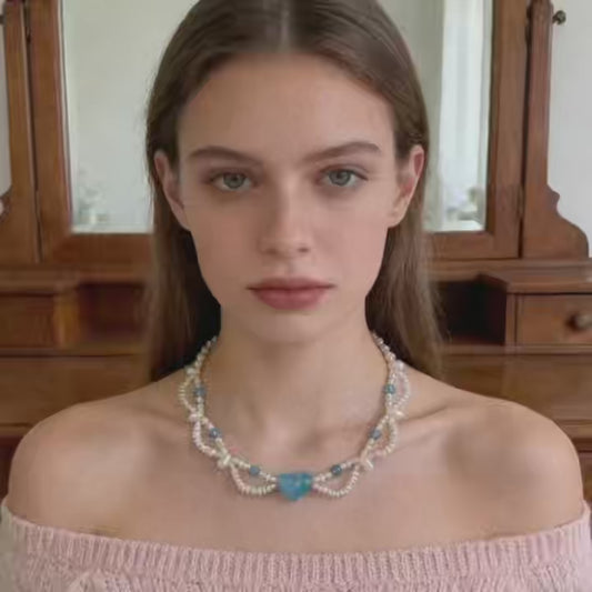 Handmade Natural Pearl Crystal Heart Necklace