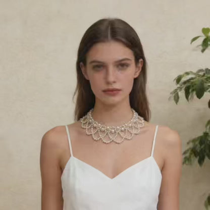 Beaded Faux Pearl Scalloped Choker Necklace