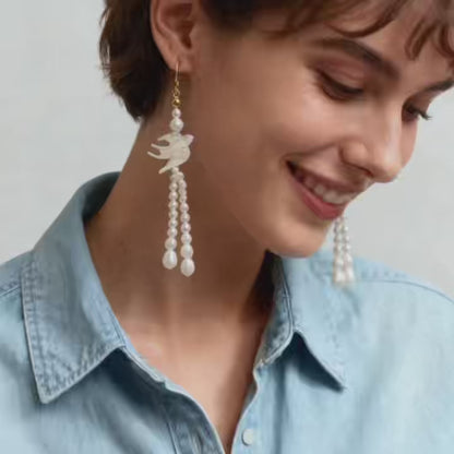 Swallow Shell Carved Pearl Drop Earrings